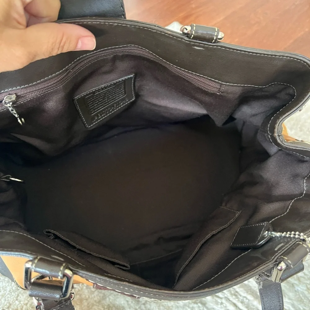 Coach Strip Brown & Tan Soft Leather Shoulder Bag